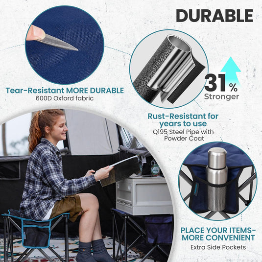 FUNDANGO Oversized Camping Stool – 18.1" Wide Padded Seat, 400lb Capacity, Portable Foldable Stool for Fishing, Travel & Outdoor