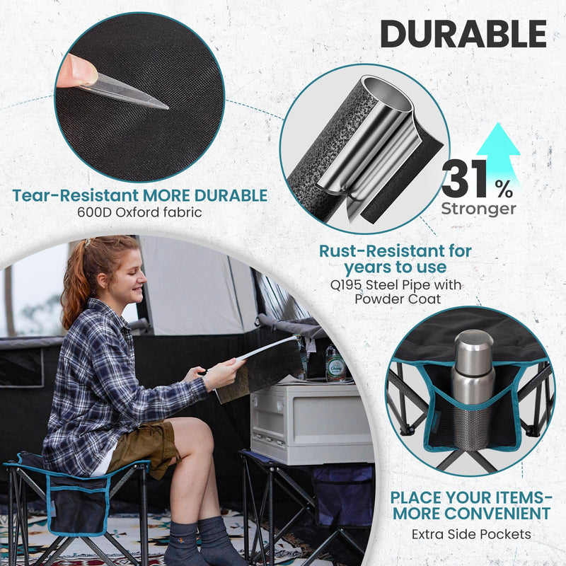 Load image into Gallery viewer, FUNDANGO Oversized Camping Stool – 18.1&quot; Wide Padded Seat, 400lb Capacity, Portable Foldable Stool for Fishing, Travel &amp; Outdoor
