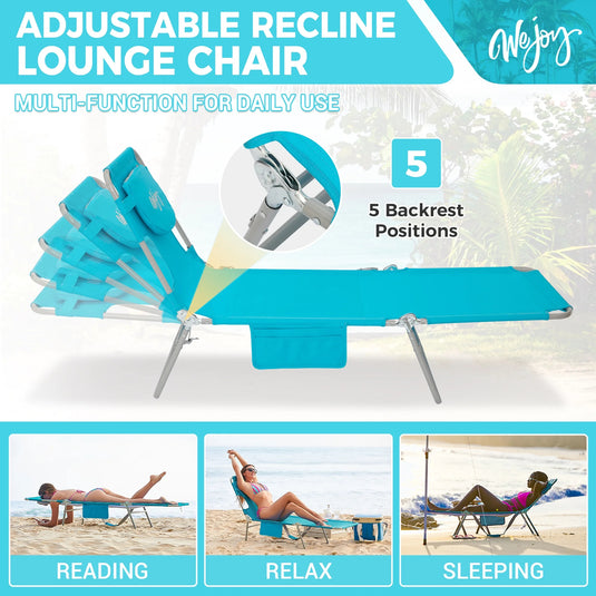 WEJOY Premium 5 Backrest Position Adjustable Chaise Lounge Tanning SunBathing Lounge Chair