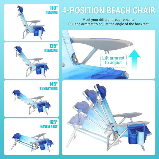 WEJOY Folding Beach Chair for Adults – 4-Position Adjustable