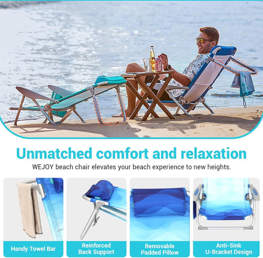 WEJOY Folding Beach Chair for Adults – 4-Position Adjustable