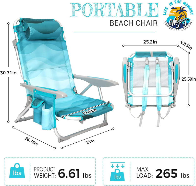 Load image into Gallery viewer, WEJOY Folding Beach Chair for Adults – 4-Position Adjustable Cyan
