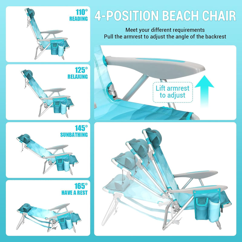 Load image into Gallery viewer, WEJOY Folding Beach Chair for Adults – 4-Position Adjustable Cyan
