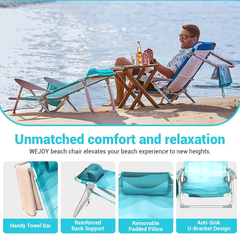 Load image into Gallery viewer, WEJOY Folding Beach Chair for Adults – 4-Position Adjustable Cyan
