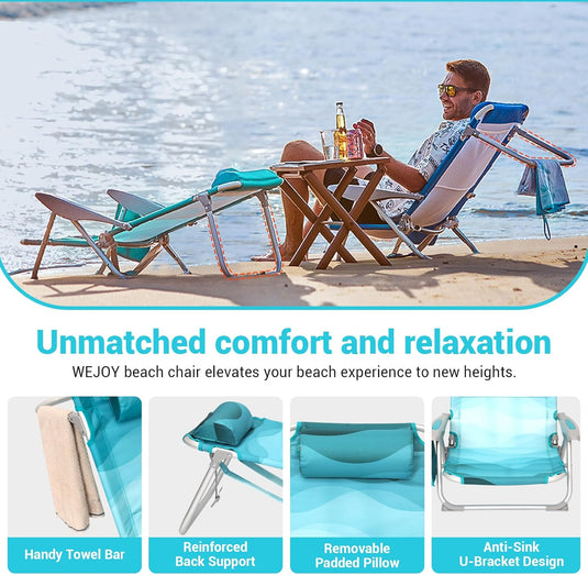 WEJOY Folding Beach Chair for Adults – 4-Position Adjustable Cyan
