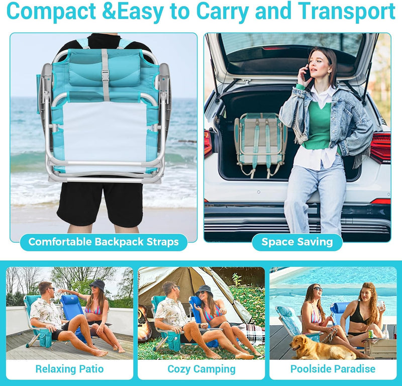 Load image into Gallery viewer, WEJOY Folding Beach Chair for Adults – 4-Position Adjustable Cyan
