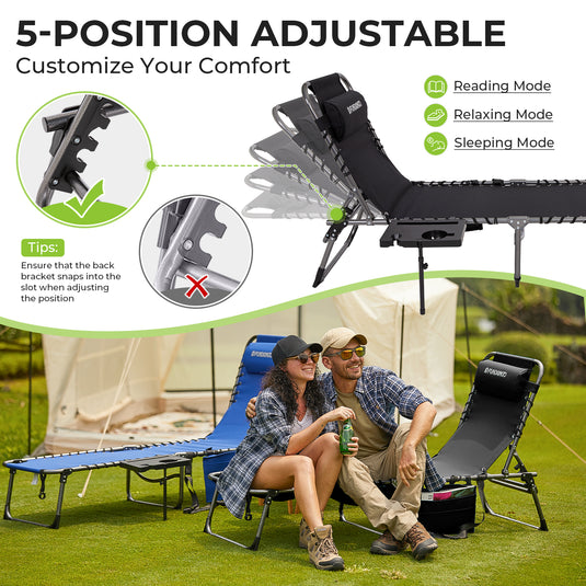 FUNDANGO Outdoor Folding Chaise Lounge Chair with Side Table