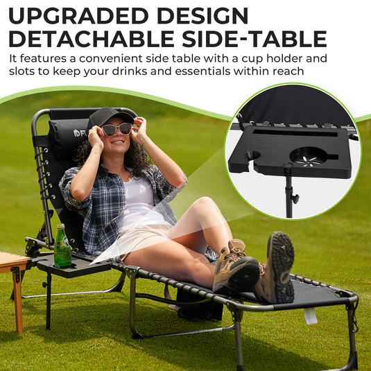 FUNDANGO Outdoor Folding Chaise Lounge Chair with Side Table