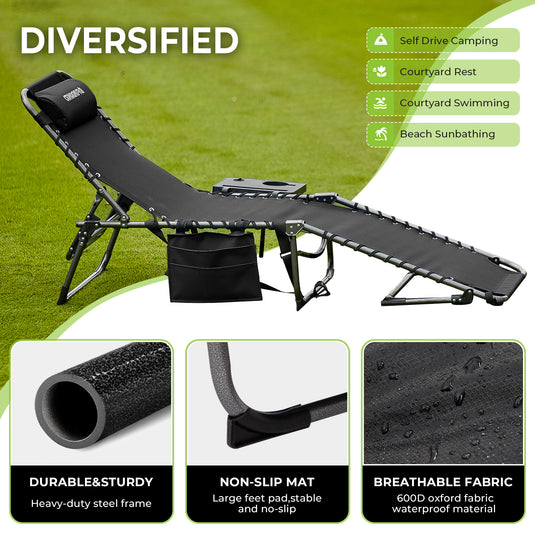 FUNDANGO Outdoor Folding Chaise Lounge Chair with Side Table