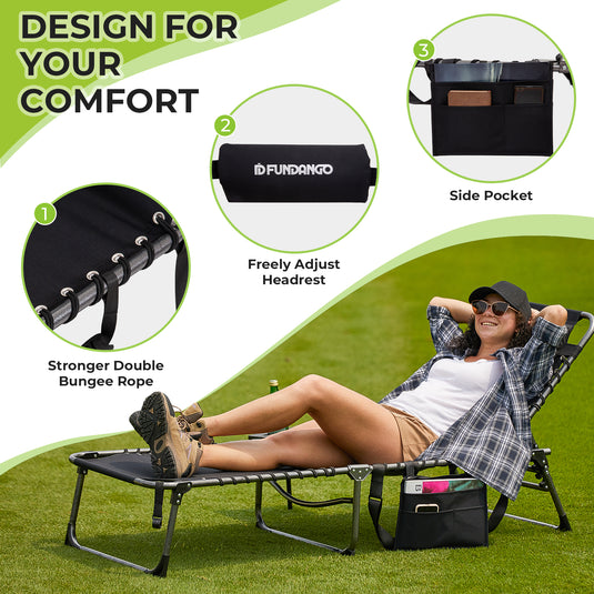 FUNDANGO Outdoor Folding Chaise Lounge Chair with Side Table