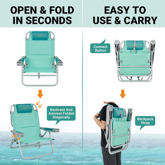 WEJOY Adjustable 5-Position Reclining Beach Chair