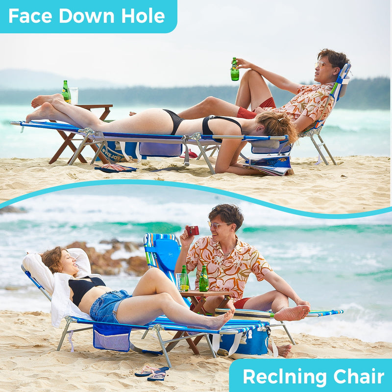 Load image into Gallery viewer, WEJOY Folding Adjustable Back Fabric Beach Lounger
