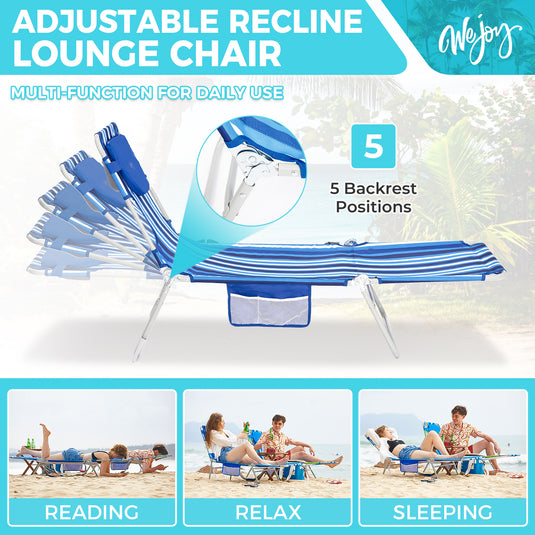WEJOY Folding Adjustable Back Fabric Beach Lounger