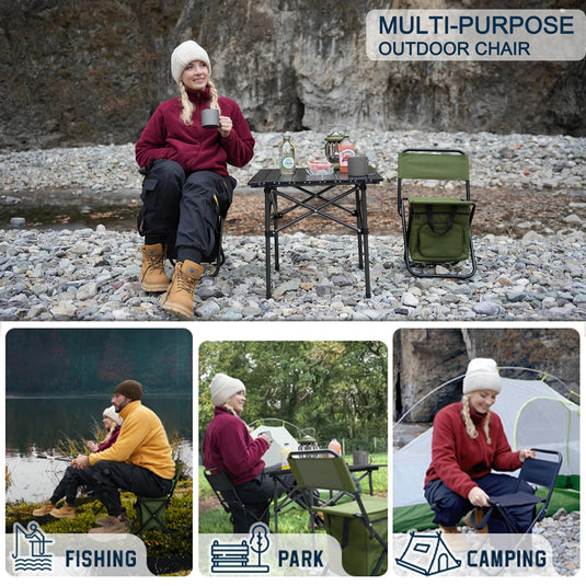 FUNDANGO 2 Pack Portable Foldable Camping Chair with Cooler Bag