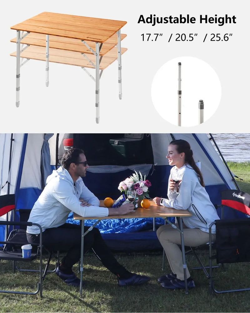 Load image into Gallery viewer, KingCamp 4-Folding Bamboo Table Adjustable Height
