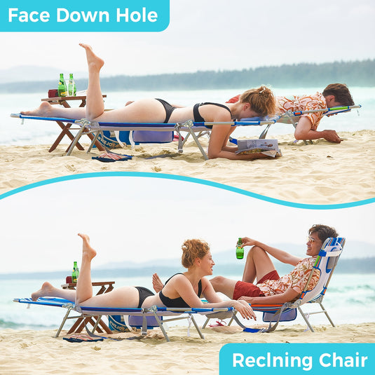 WEJOY Folding Adjustable Back Fabric Beach Lounger