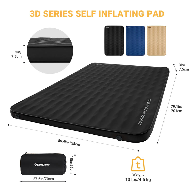 Load image into Gallery viewer, KingCamp Roll Up Camping Foam Pad Double Self-inflateble Pad Black R Value 6.1

