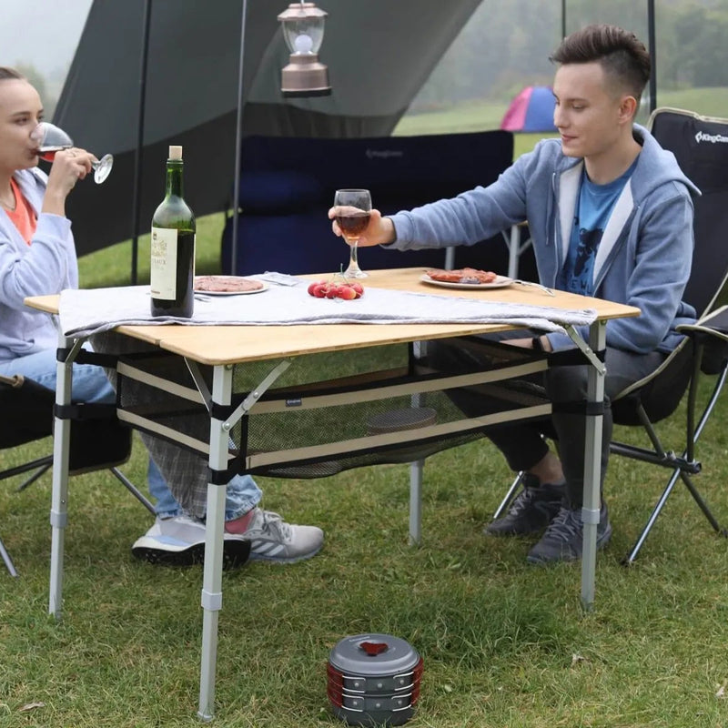 Load image into Gallery viewer, KingCamp BAMBOO 10065 PLUS 4-folding bamboo table L +mesh
