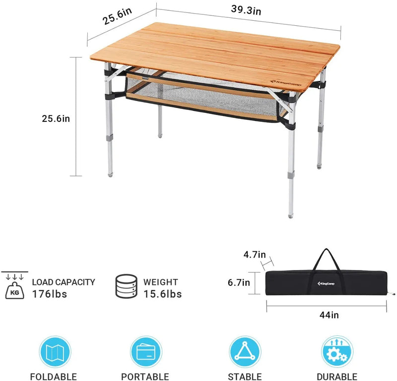 Load image into Gallery viewer, KingCamp BAMBOO 10065 PLUS 4-folding bamboo table L +mesh
