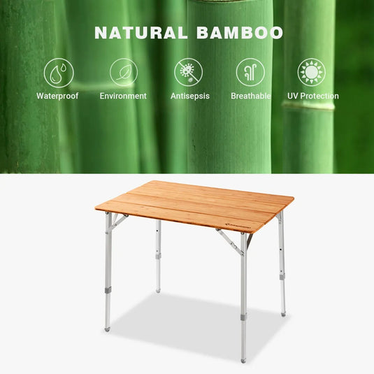 KingCamp 4-Folding Bamboo Table Adjustable Height