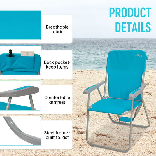 WEJOY High Back Beach Chairs with Hard Armrest