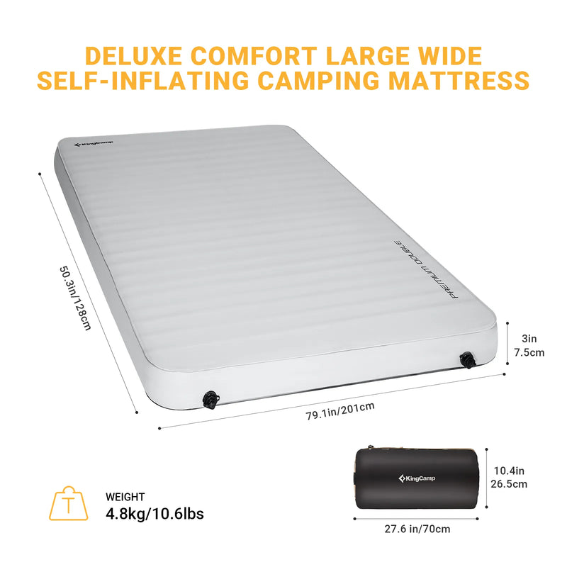 Load image into Gallery viewer, KingCamp PREMIUM Double 7.5 cm Thick Self-Inflating Camping Mattress R Value 7.5
