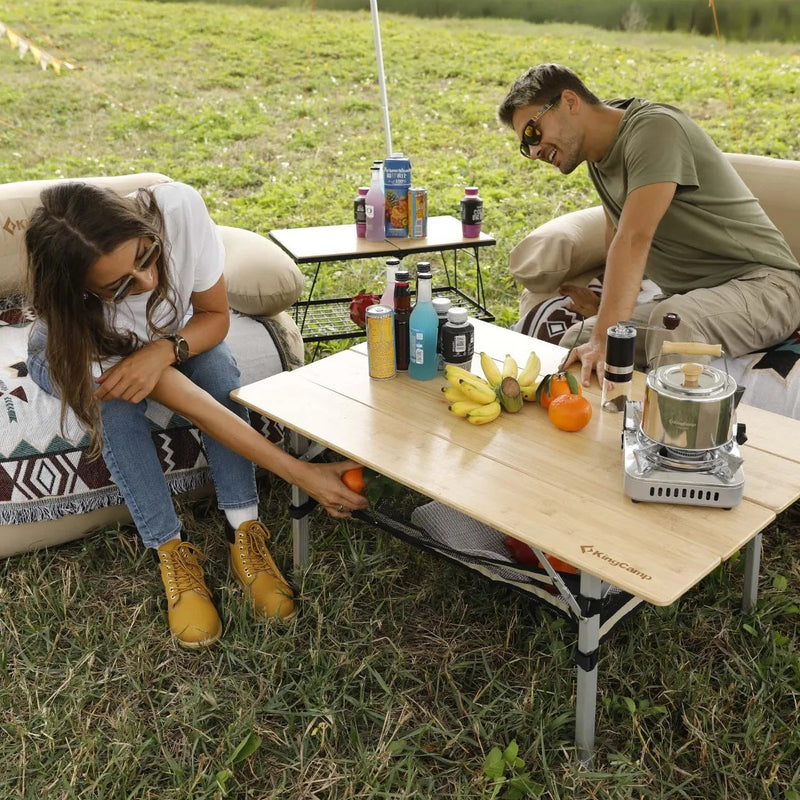 Load image into Gallery viewer, KingCamp BAMBOO 10065 PLUS 4-Folding Bamboo Table + Mesh For 4-5 Person
