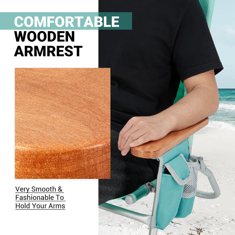 Load image into Gallery viewer, WEJOY Beach Chair L Set of 2 Cyan Low Seat Reclining Wooden Armrest
