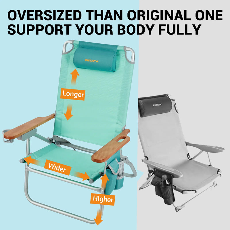 Load image into Gallery viewer, WEJOY Beach Chair L Set of 2 Cyan Low Seat Reclining Wooden Armrest
