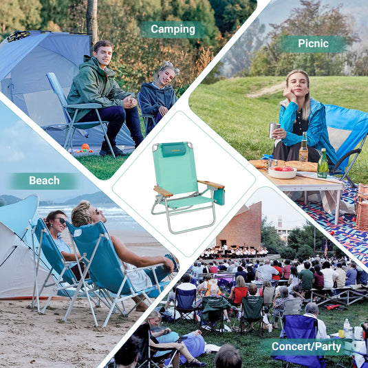 WEJOY Beach Chair L Set of 2 Cyan Low Seat Reclining Wooden Armrest