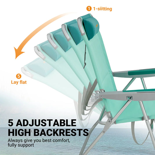 WEJOY Adjustable Beach Chair 5 Adjustable High Backrests
