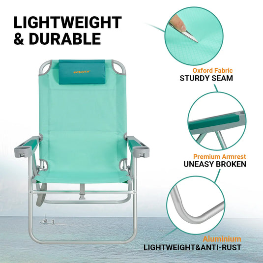 WEJOY Oversized High Seat Beach Chair 5 Adjustable High Backrests