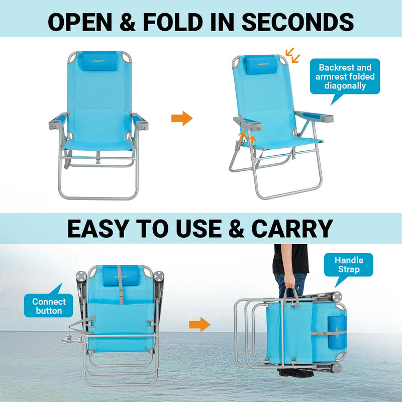 Load image into Gallery viewer, WEJOY Oversized Beach Chair 5 Adjustable High Backrests
