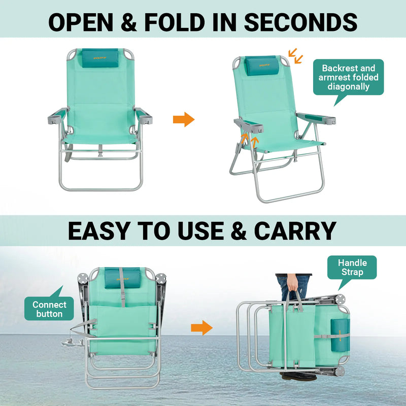 Load image into Gallery viewer, WEJOY Oversized High Seat Beach Chair 5 Adjustable High Backrests
