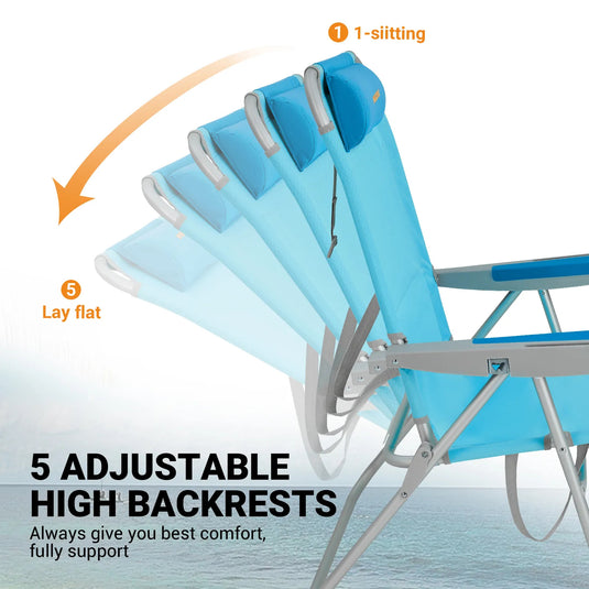 WEJOY Oversized Beach Chair 5 Adjustable High Backrests