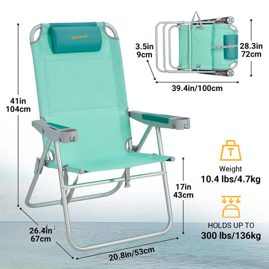 WEJOY Adjustable Beach Chair 5 Adjustable High Backrests