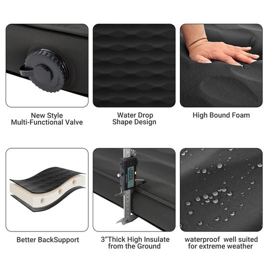 KingCamp Roll Up Camping Foam Pad Double Self-inflateble Pad Black R Value 6.1